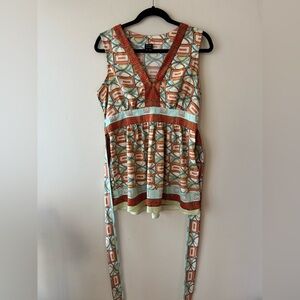Nicole Geometric Print Sleeveless Top - Orange and Cream
